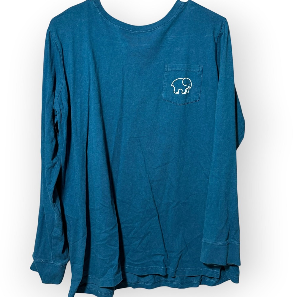 Ivory Ella Womens XL Blue Long‎ Sleeve Pocket T-Shirt Paisley Elephant Graphic